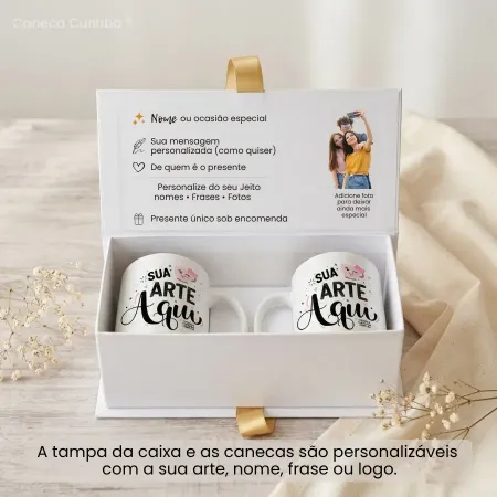 Caixa Presente Personalizada com 2 Canecas Personalizadas