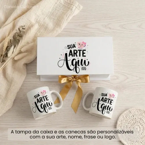 Caixa Presente Personalizada com 2 Canecas Personalizadas