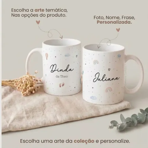 Convite para Padrinho e Madrinha de Batismo com 2 Canecas em...