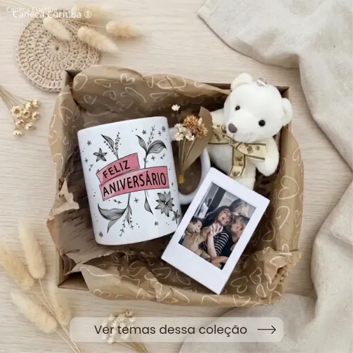 Caixa Presente Aniversário Personalizada com Caneca e Mini Porta Retrato