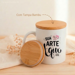 Caneca Personalizada com Foto ou Nome 300ml e Tampa Bambu