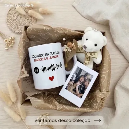Kit Presente Música e Foto com Caneca Personalizada no Caixotinho MDF