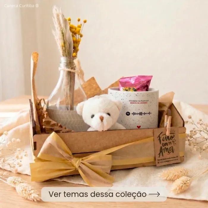Kit Presente Música e Foto com Caneca Personalizada no Caixotinho MDF