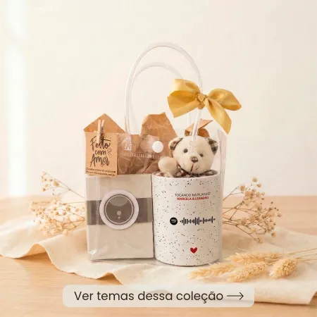 Kit Presente Música e Foto com Caneca, Ímãs Polaroid e Fotos (sacola)