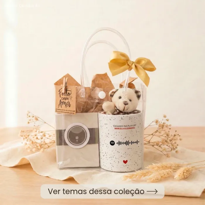 Kit Presente Música e Foto com Caneca, Ímãs Polaroid e Fotos (sacola)