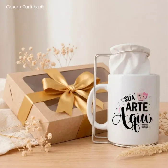 Kit Presente Caneca Personalizada com Foto e Mini Coador