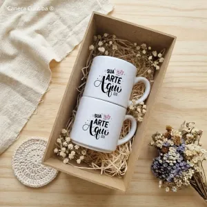 Kit Presente com 2 Canecas Personalizadas na Caixa MDF