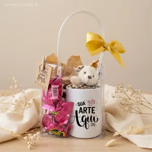 Kit Presente com Caneca Personalizada, Ursinho e Bombons
