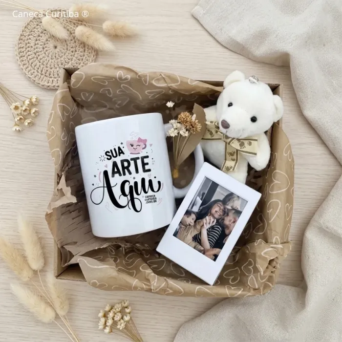 Kit Presente Personalizado com Caneca, Foto e Ursinho