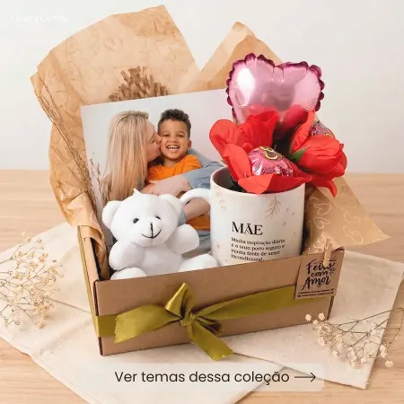 Kit Caixa Presente Mãe Caneca e Azulejo Personalizado com Foto