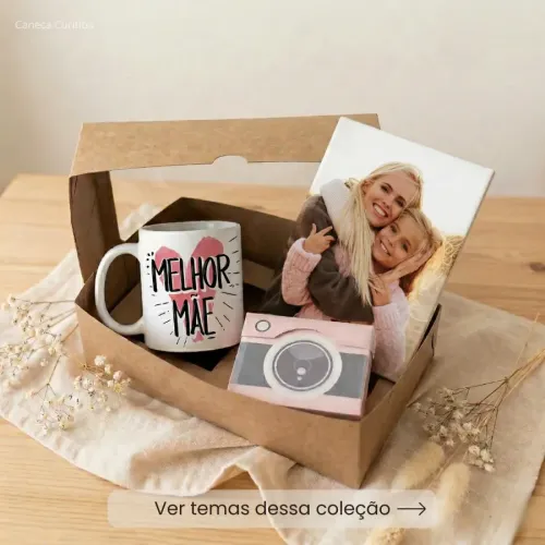 Kit Presente para Mãe com Azulejo e Imã e Caneca com Foto