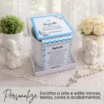Convite para Padrinhos de Batismo com Caneca em Caixa Acetato com Tag