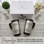 Convite para Padrinho e Madrinha de Batismo com Canecas Alumínio 500ml Alça Preta