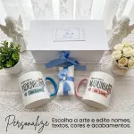 Convite para Padrinho e Madrinha de Batismo com 2 Canecas Coloridas em Caixa Cartonagem