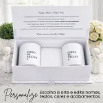 Convite para Padrinho e Madrinha de Batismo com 2 Canecas Cerâmica em Caixa Cartonagem