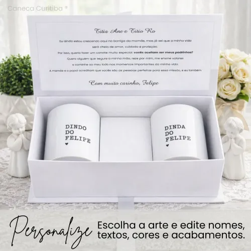 Convite para Padrinho e Madrinha de Batismo com 2 Canecas Ce...