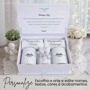 Convite para Padrinho e Madrinha de Batismo com Canecas, Ter...