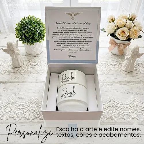 Convite para Padrinho e Madrinha de Batismo com 2 Xícaras em...