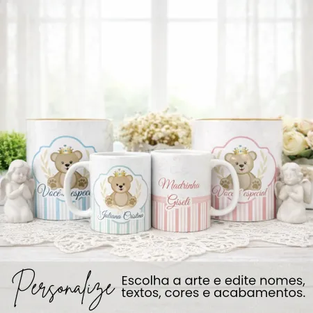 Lata Convite Batismo com Caneca Personalizada (kit 02 latas)