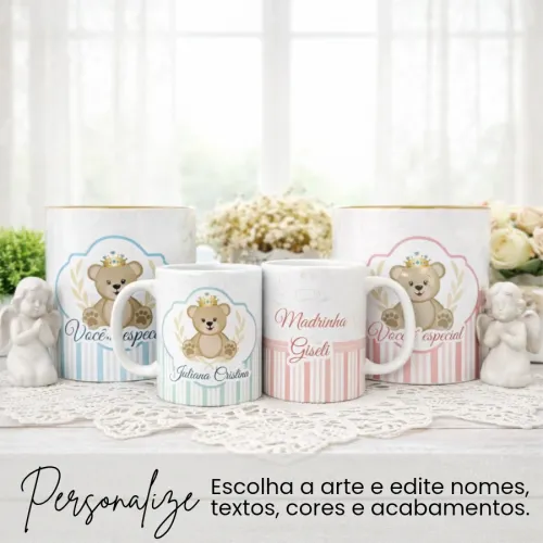 Lata Convite Batismo com Caneca Personalizada (kit 02 latas)