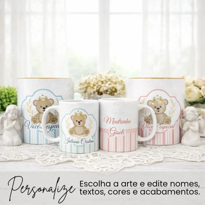 Lata Convite Batismo com Caneca Personalizada (kit 02 latas)