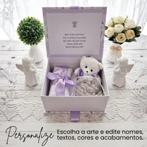 Caixa Convite para Padrinhos de Batismo com Ursinho, Quebra-...