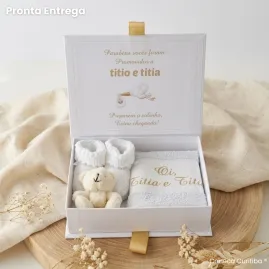 Caixa Revelação Gravidez para Titio e Titia Dourada Pronta E...