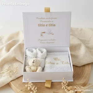 Caixa Revelação Gravidez para Titio e Titia Dourada Pronta E...