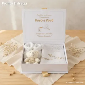 Caixa Revelação Gravidez para Vovó e Vovô Dourada Pronta Ent...