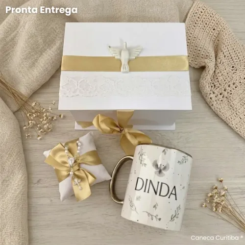 Caixa Convite Padrinhos Batismo Pronta Entrega (Alça e Borda...