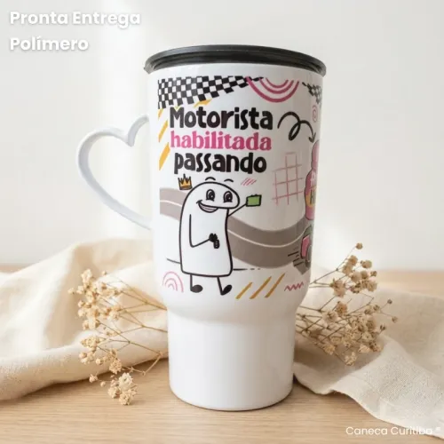 Caneca Motorista Habilitado com Tampa Polímero (Pronta Entre...