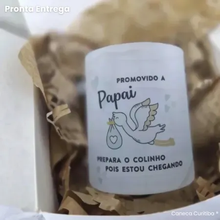 Caneca Revelação Gravidez para o Pai Vidro Jateado Pronta Entrega