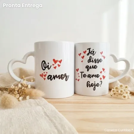 Caneca Dupla Coração Casal Meia Lua (Pronta Entrega)