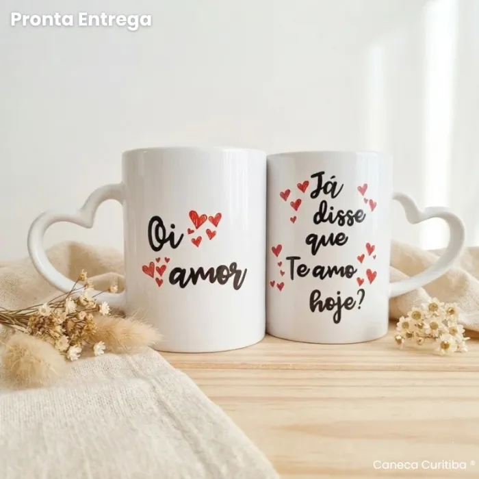 Caneca Dupla Coração Casal Meia Lua (Pronta Entrega)