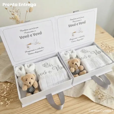 Kit Revelação Gravidez para Vovó e Vovô Prata Pronta Entrega