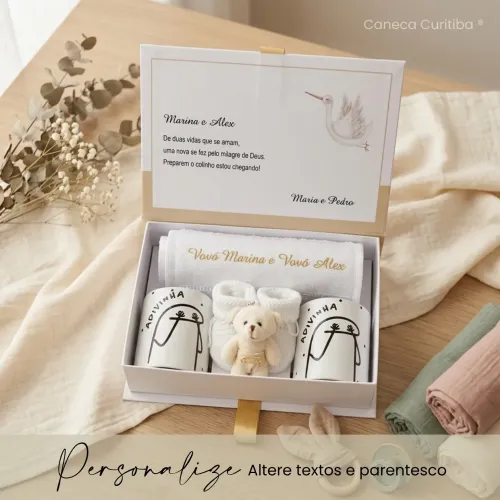 Caixa Revelação Gravidez para Avós com 2 Canecas e Toalhinha...