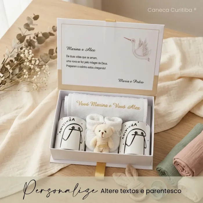 Caixa Revelação Gravidez para Avós com 2 Canecas e Toalhinhas (Edição Limitada)