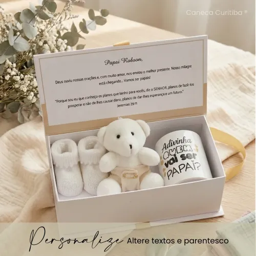 Caixa Revelação Gravidez Pai Personalizada com Caneca, Ursin...