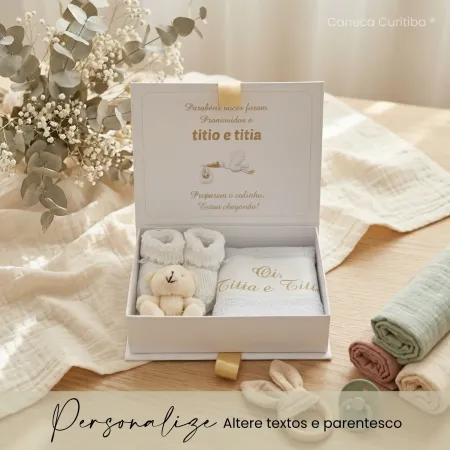 Caixa Revelação Gravidez para Titios com Ursinho e Sapatinho