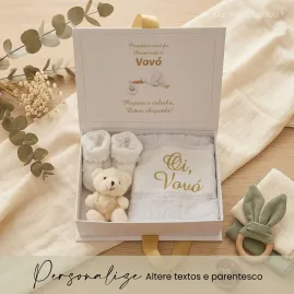 Caixa Revelação Gravidez para Vovó com Ursinho e Sapatinho P...