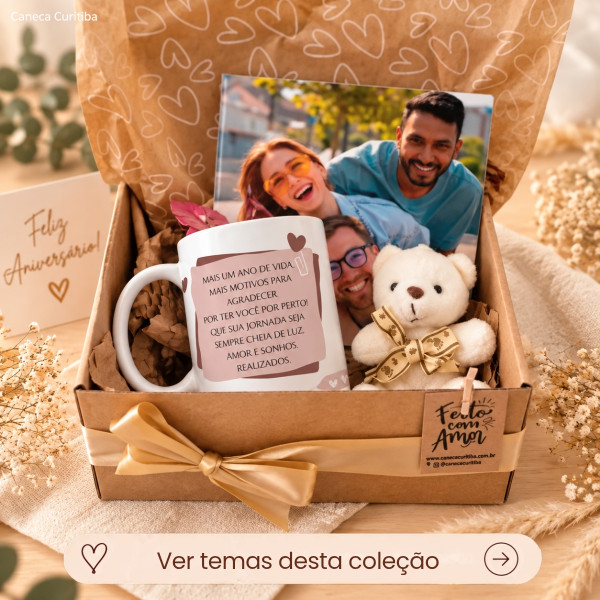 Kit Caixa Presente com Caneca e Azulejo Personalizado Aniversário Kit Caixa Presente com Caneca e Azulejo Personalizado Aniversário