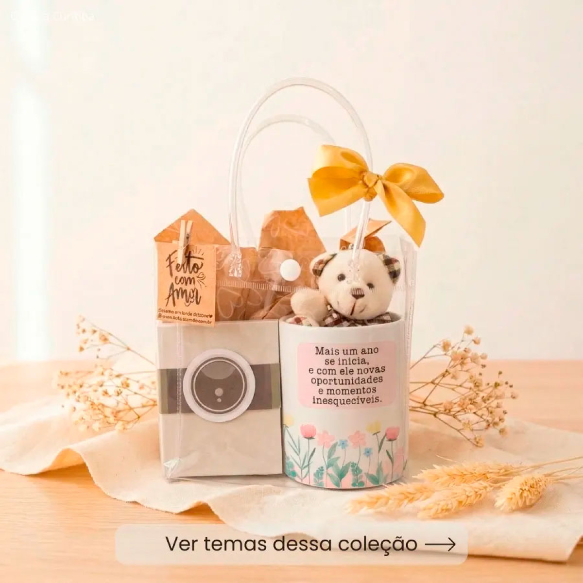 Kit Aniversário Caneca Personalizada e Ímãs com Foto em Sacola PVC 