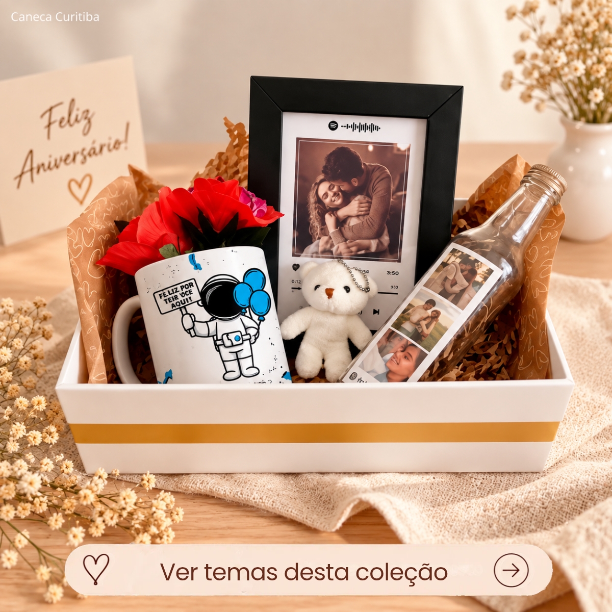 Kit Presente Aniversário Caneca, Garrafinha LED e Porta-Retrato Kit Presente Aniversário Caneca, Garrafinha LED e Porta-Retrato
