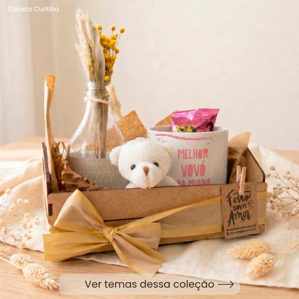Kit Avó(ô) Caixotinho MDF com Caneca Personalizada, Ursinho e Mimos Kit Avó(ô) Caixotinho MDF com Caneca Personalizada, Ursinho e Mimos