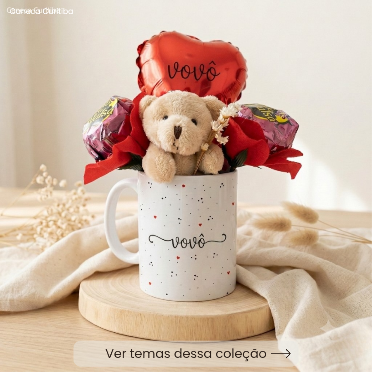Kit Presente Avó(ô) Caneca Personalizada com Balão e Ursinho