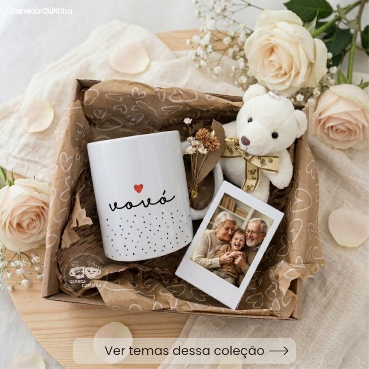 Kit Avó(ô)s Presente Caneca, Mini Porta-Retrato Polaroid e Ursinho