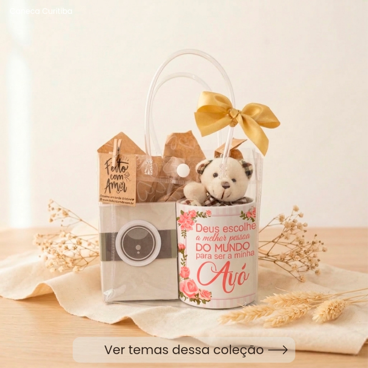 Kit Avó(ô)s Caneca Personalizada e Ímãs com Foto em Sacola PVC 