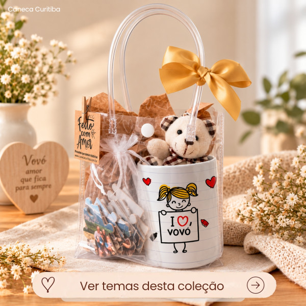 Kit Presente Dia dos Avó(ô) Caneca, Quebra-Cabeça Personalizado sacola Pvc Ursinho