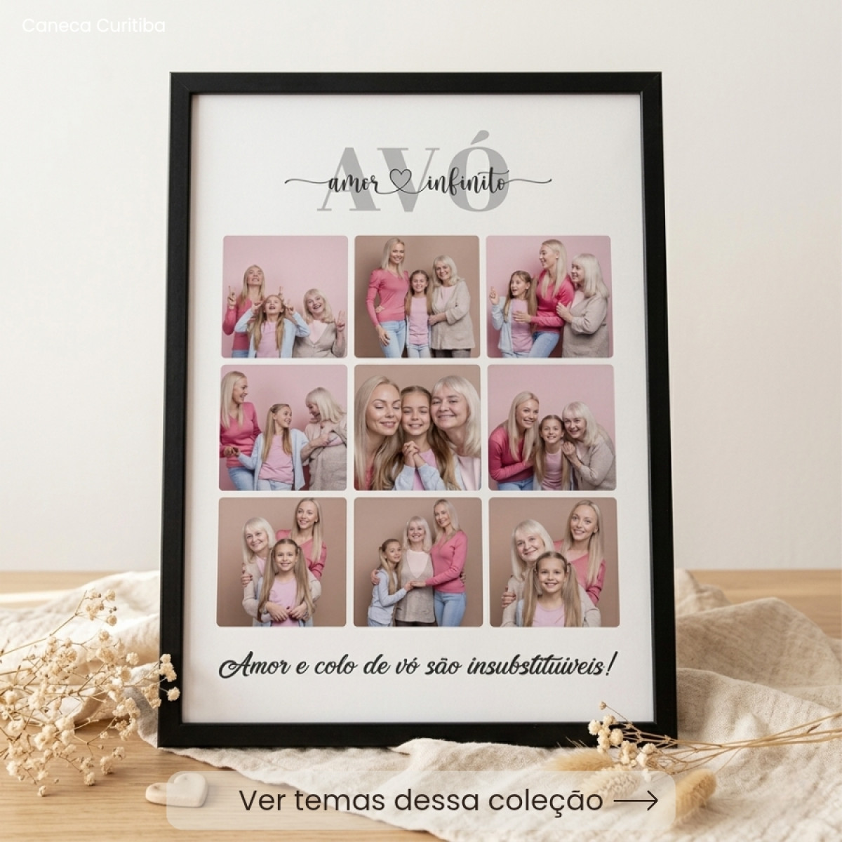 Quadro Avó(ô)s Personalizado com Foto e Moldura Preta A4