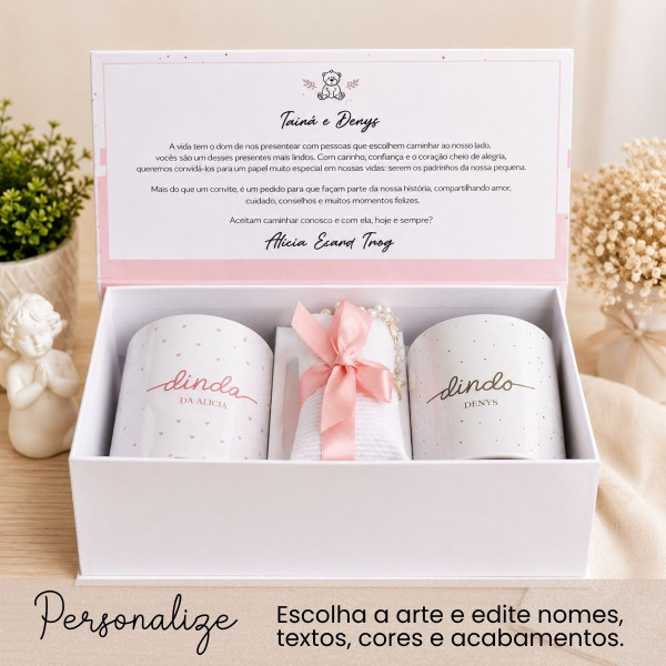 Caixa Convite Padrinhos Batismo Personalizada 